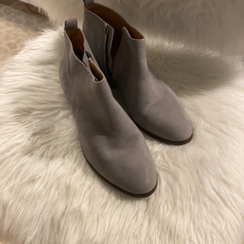 J Crew gray suede bootie with minor sole wear 8.5